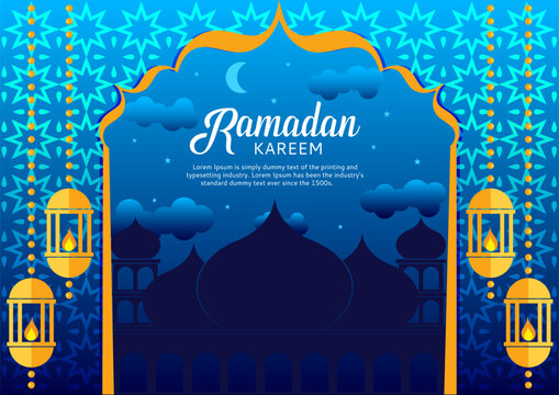ramadan kareem greeting card with a mosque and stars_size A4