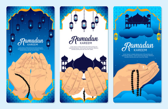 a set of cards with ramadan and hand praying