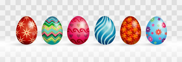 Set of Happy Easter eggs. Cute Easter egg. Vector Illustration isolated on png background. Spring holiday concept.