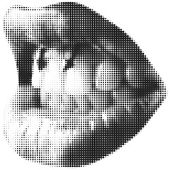 Halftone lip. Female lip with tongue and piercing. Trendy png  pieces. Modern forms for card, print on clothes. Creative collage. - 584718909