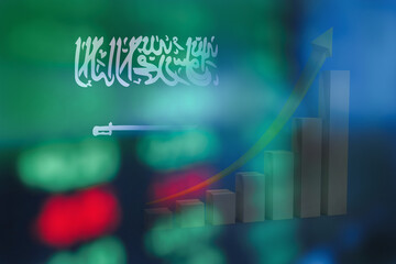 Fototapeta premium Stock market investment trading financial. Saudi Arabia flag to analyze profitable business finance trend data background