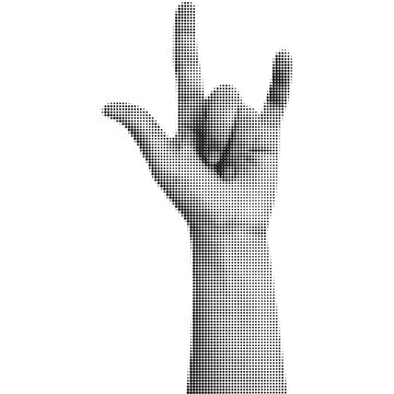 Halftone hand. Trendy  png  pieces. Gesture signs. Modern forms for card, print on clothes. Creative collage.