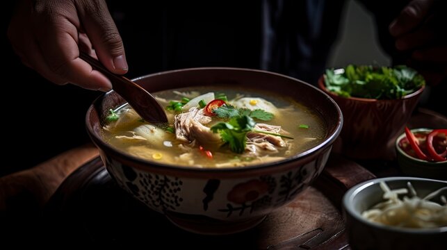 Chicken Soto or Soto Ayam in Indonesia. Soto ayam is a traditional Indonesian dish, Generative AI