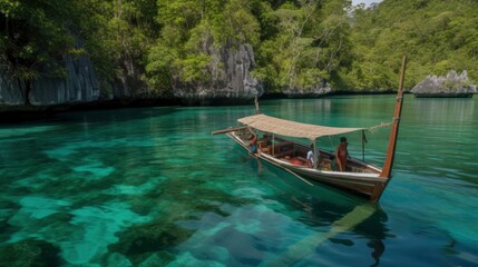 Fototapeta na wymiar Raja Ampat, Blue Lagoon with Green Rockes, West Papua. Indonesia, Wonderful Indonesia, Generative AI
