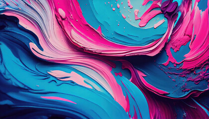 close-up fragment of acrylic painting on canvas in Blue and pink  background with Generative AI Technology