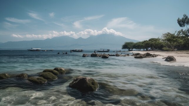 Beautiful sea and coastlines of Gili Trawangan, Gili Meno, Gili Air, Indonesia