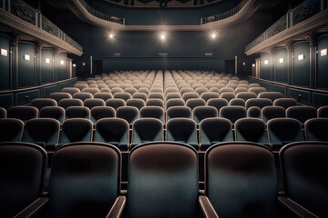 Cinema Theatre Interior Rows Of Empty Seats - Generative AI