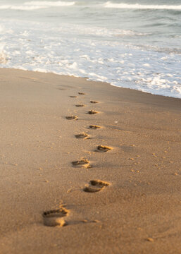 Pegadas na areia da praia de Santa Catarina, Brasil