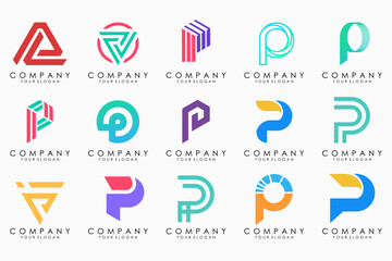 Set of letters P logo design. modern creative monogram icon design inspiration.