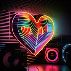Bright colourful neon heart sign, ideal for modern love backgrounds, generative AI