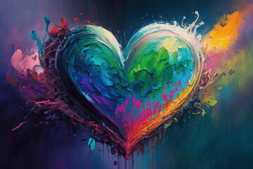Colourful soft pastel painting, iridescence love heart 