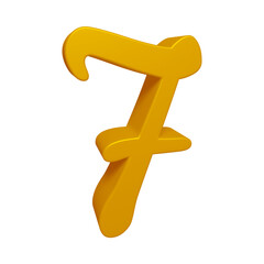 Golden number 7 in 3d rendering for math, business and education concept