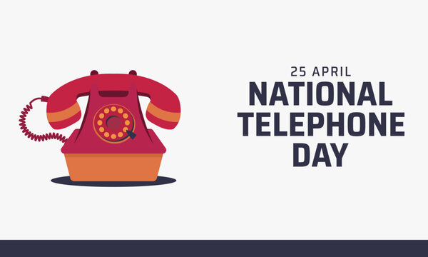 National Telephone Day, Landscape Background Design Concept for Banner, Card. Illustration National Telephone Day with Telephone Retro Vintage Isolated on White Background.