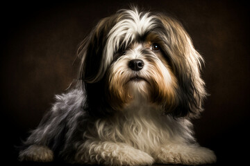 Naklejka na ściany i meble Captivating Havanese Dog on Dark Background: Discover the Playful and Affectionate Personality of this Breed