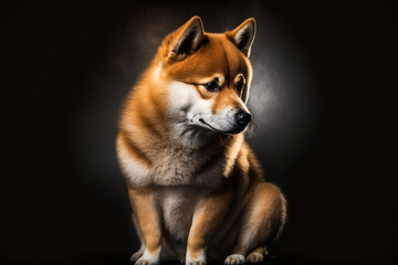 Fototapeta premium Captivating Shiba Inu Dog on Dark Background - Discover the Uniqueness of this Ancient Breed