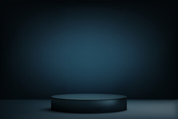 Dark blue podium on abstract background, vector pedestal