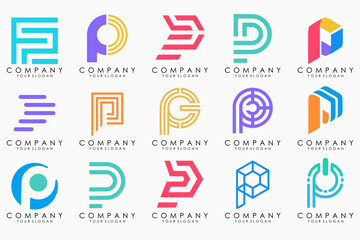 Set of letters P logo design. modern creative monogram icon design inspiration.