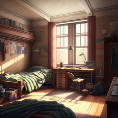 Fototapeta premium Academic Sanctuary - Realistic university dorm, Canon wallpaper
