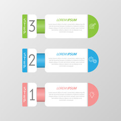 Infographics. 3 stages of development, marketing, workflow or plan. Business strategy with icons. Report and statistics diagram