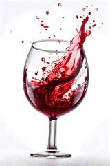 A splash of red wine in a glass on a white background, Generative AI 1
