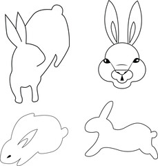 Easter bunnies, black and white icons