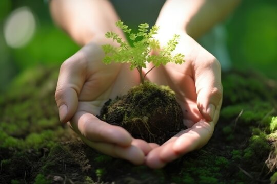 Concept of ecology Holding a green plant in your hands