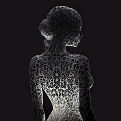 Woman body made of sophisticated geometric detailed fine lace Light created with generative AI technology