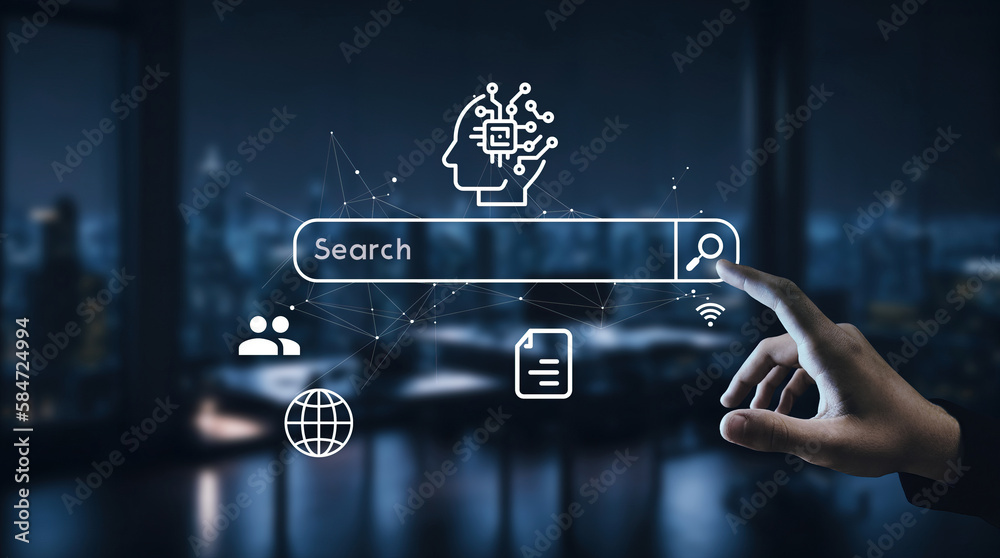 Wall mural chatbot with ai (artificial intelligence), search engine, businessman interacting connection to ai, 