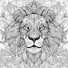 Be Creative! Outline of a Lion for Your Colouring Book Page: Spring Floral Background Design for Kids & Adults: Generative AI