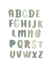 Dinosaur educational dinosaur alphabet in montessori  style for nursery rooms. Creative Kids font. Funky font for posters, nursery, clothing or clothing.