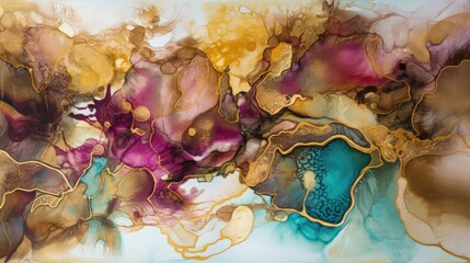gold purple blue color mix, marble ink abstract art from exquisite painting for abstract full background, Generative AI
