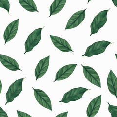 watercolor lemon leaf seamless pattern - green leaf on white backgound. Illustration for textile, print, kitchen decoration, fabric.