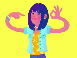 Illustration of a happy smiling girl having a positive attitude