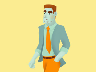 Illustration of a young elegant man walking