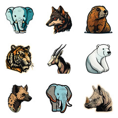 Animals Stickers Flat Icon Set Isolated On White Background