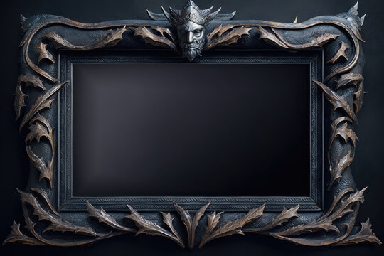 Detailed Wooden Picture Frame Mockup with a Warrior SkullGenerative AI