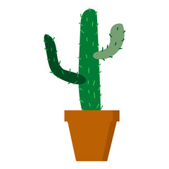 Cactus in pot in cartoon style on white background. Home decor. Vector illustration.