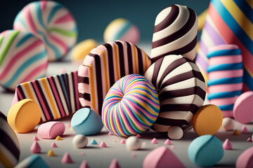 Obraz premium Vibrant and striped candies a white banner background and a double border are visible above with Generative AI technology