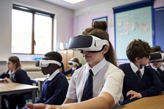 Pupils in a classroom learning with technology