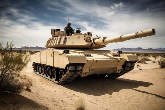Tank in the desert - single tank ready for battle created with Generative AI technology