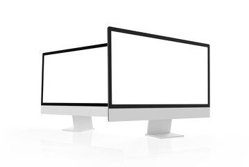 Two computer display mockups transparent. Perspective side view