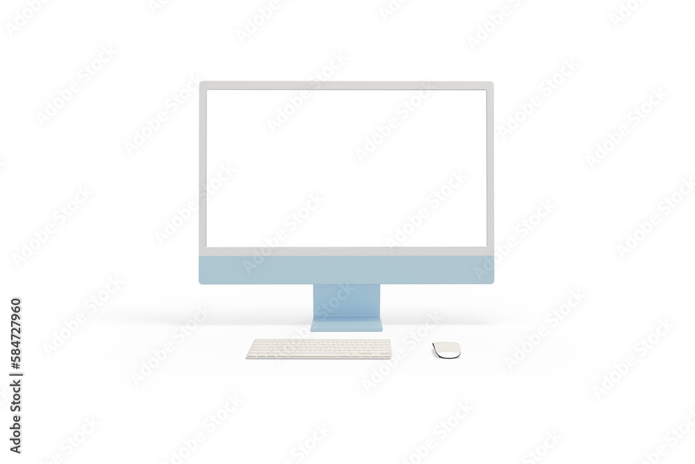 Poster Computer display, keyboard and mouse transparent. Front view. Isolated screen for mockup