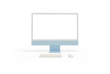 Computer display, keyboard and mouse transparent. Front view. Isolated screen for mockup