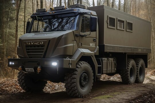 Military truck in the forest - Soldier transport created with Generative AI technology