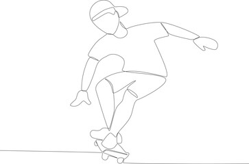 A man exercising skateboarding in the urban area. Skateboarding one-line drawing