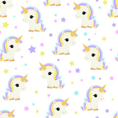 Seamless pattern cute little unicorn vector illustration