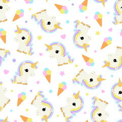 Seamless pattern cute little unicorn vector illustration