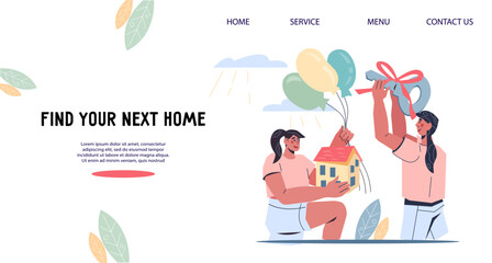 Real estate agency web banner vector template. Sale and rental of real estate. services for finding accommodation for the duration of study or vacation. Web site home page design.