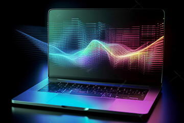 Laptop with colorful laser light wallpaper