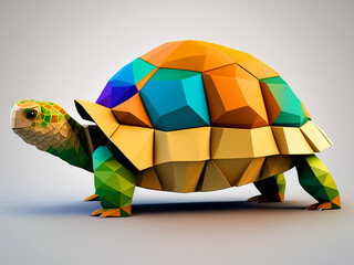 Colorful Low-Poly Turtle, Minimalistic Geometric Shapes, Abstract Tortoise Digital Artwork